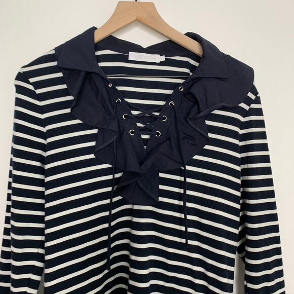 Anne Fontaine Coquillage Striped Bell-Sleeve Ruffle Top - Picture 4 of 16